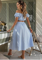 Souprava Krátká Halenka i rozkloszowana Sukně w kratkę Flamingo Sunset růžový