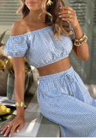 Souprava Krátká Halenka i rozkloszowana Sukně w kratkę Flamingo Sunset růžový