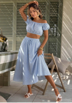 Souprava Krátká Halenka i rozkloszowana Sukně w kratkę Flamingo Sunset růžový