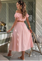 Souprava Krátká Halenka i rozkloszowana Sukně w kratkę Flamingo Sunset růžový