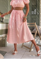 Souprava Krátká Halenka i rozkloszowana Sukně w kratkę Flamingo Sunset růžový