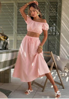 Souprava Krátká Halenka i rozkloszowana Sukně w kratkę Flamingo Sunset růžový