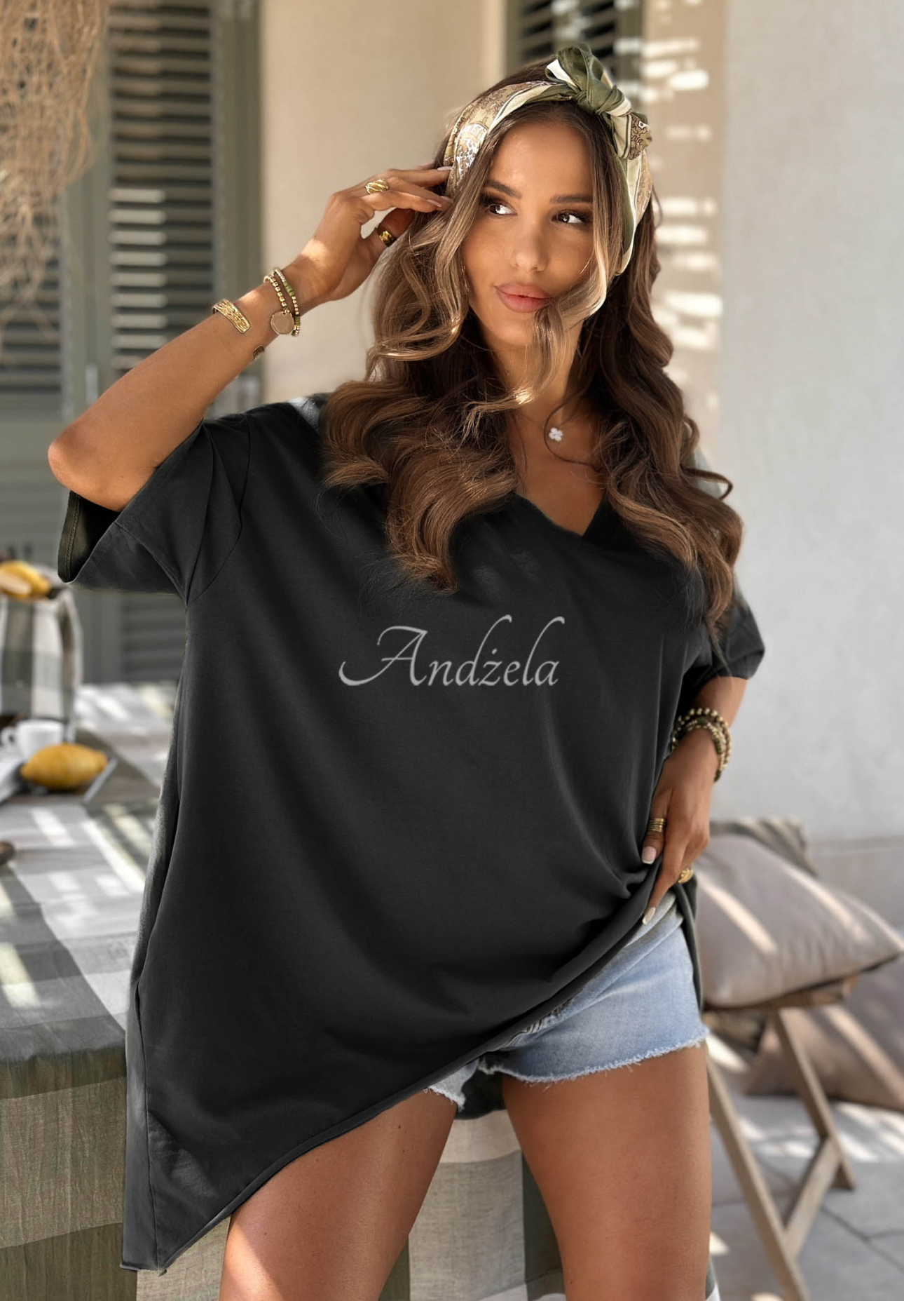 Asymetrické bavlněné tričko oversize Solaviva Černé