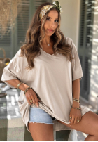 Tričko oversize z dekoltem Solaviva růžový