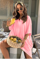 Tričko oversize z dekoltem Solaviva růžový