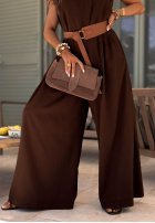 Dlouhý lniany Overal z szerokimi nogawkami i paskiem Tanala khaki