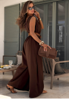 Dlouhý lniany Overal z szerokimi nogawkami i paskiem Tanala khaki