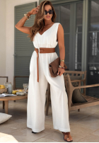 Dlouhý lniany Overal z szerokimi nogawkami i paskiem Tanala khaki