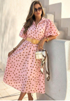 Šaty midi w Bodky  z bufkami i paskiem Hello Bellissima Bílá