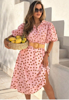 Šaty midi w Bodky  z bufkami i paskiem Hello Bellissima Bílá