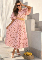 Šaty midi w Bodky  z bufkami i paskiem Hello Bellissima Bílá