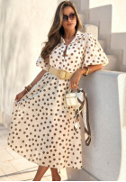 Šaty midi w Bodky  z bufkami i paskiem Hello Bellissima Bílá