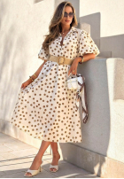 Šaty midi w Bodky  z bufkami i paskiem Hello Bellissima Bílá