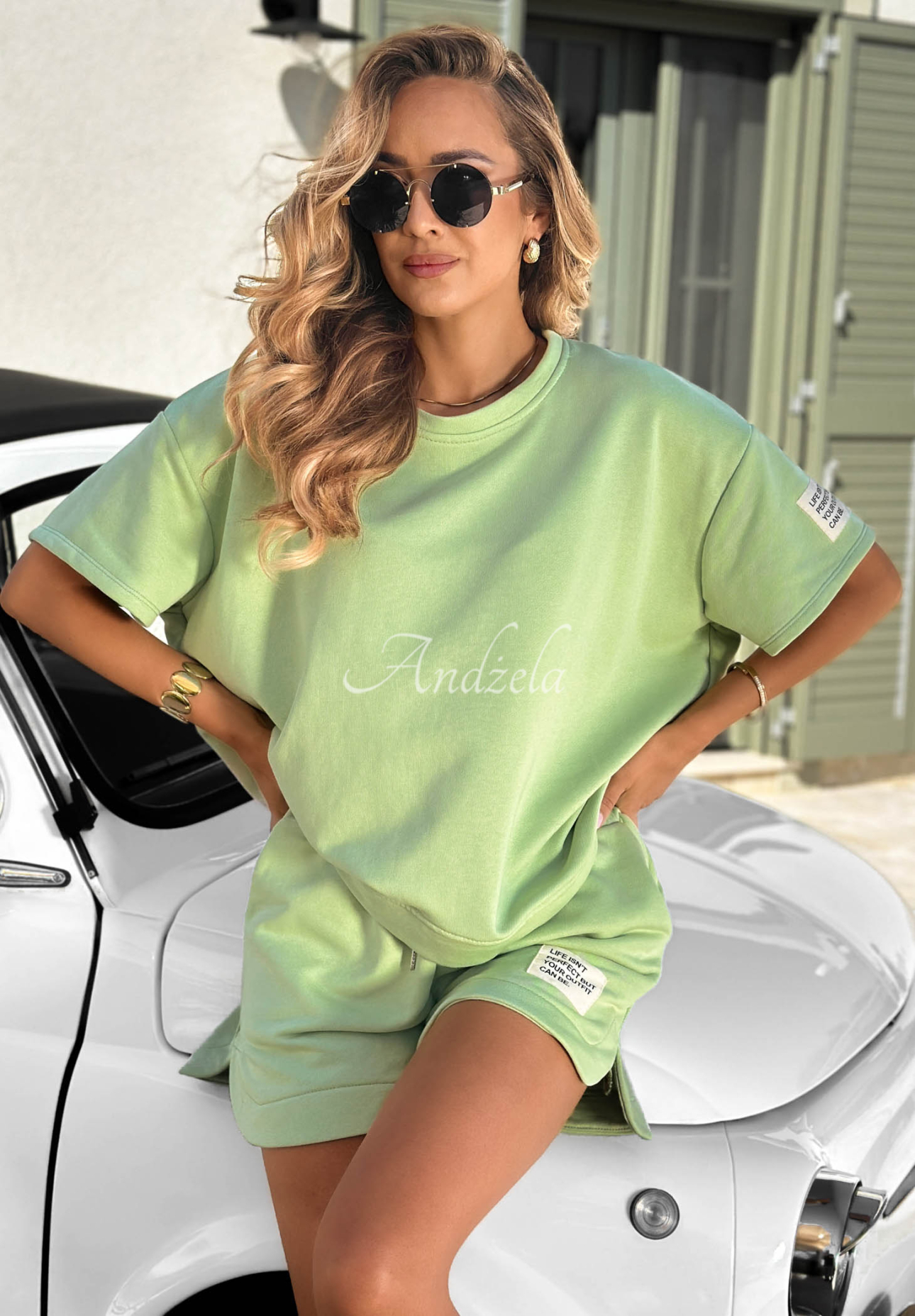 Bavlněná souprava tričko a krátké šortky Sporty Summer pistáciový