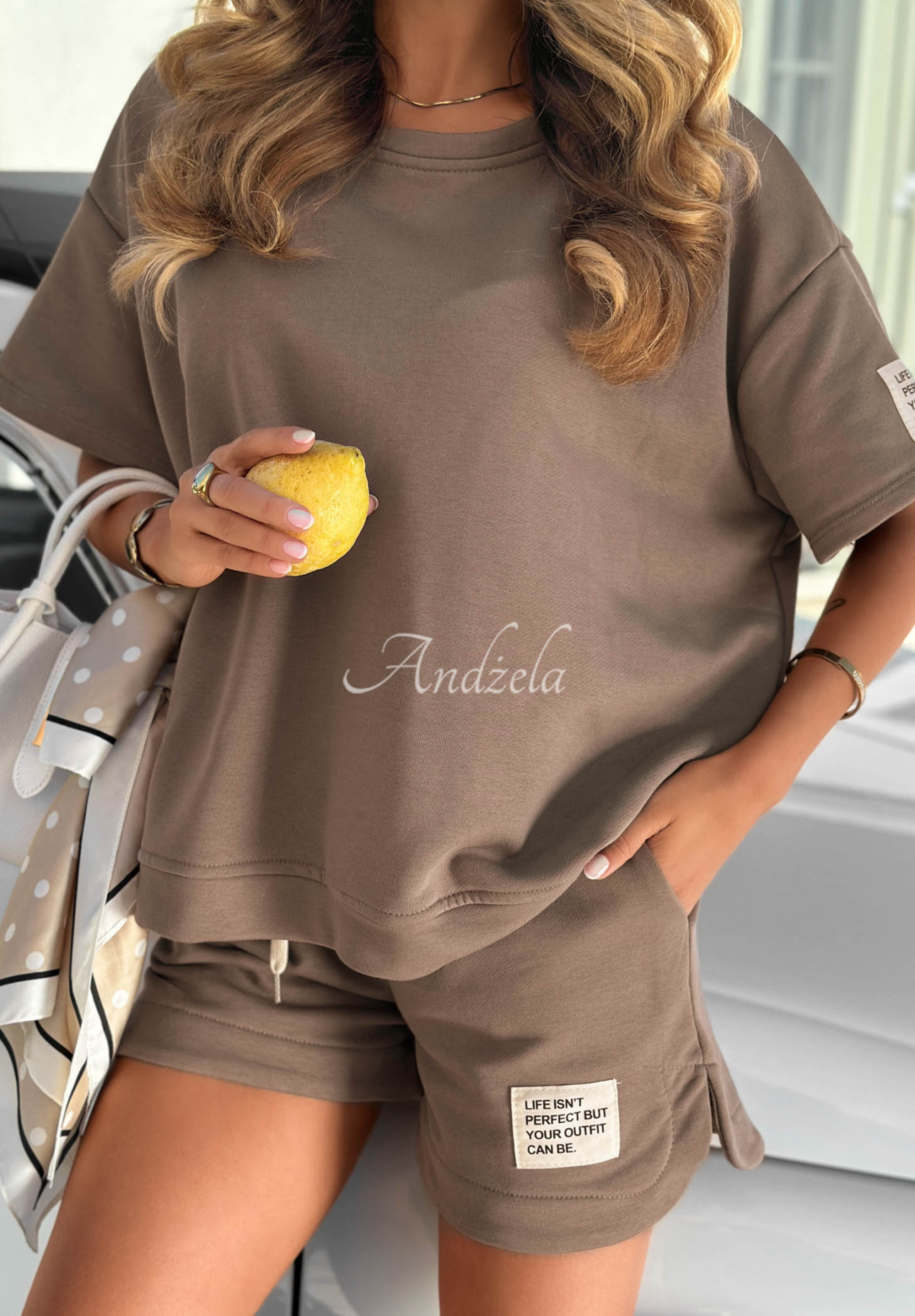 Bavlněná souprava tričko a krátké šortky Sporty Summer Mokka