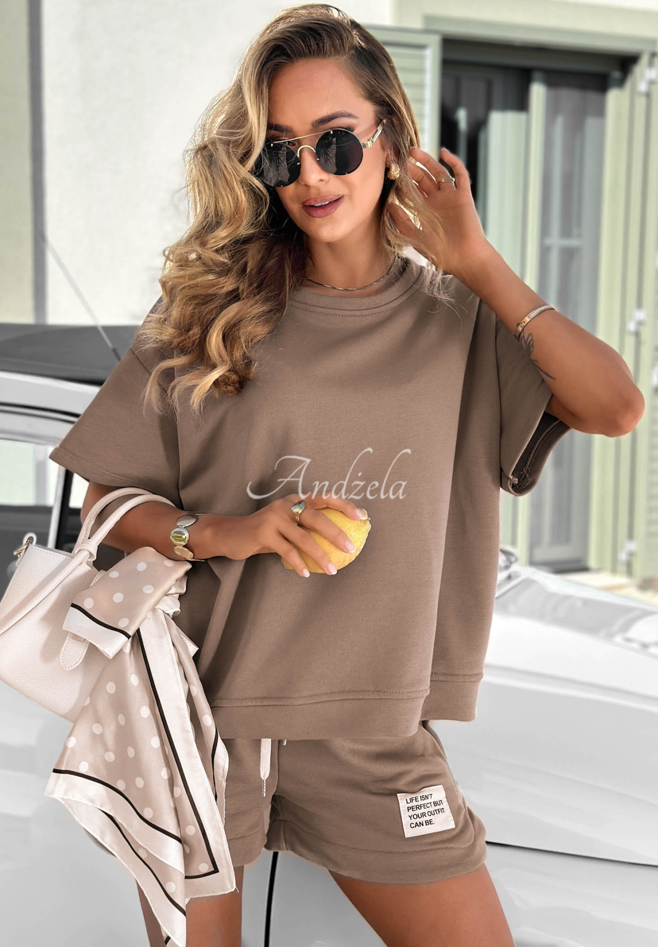 Bavlněná souprava tričko a krátké šortky Sporty Summer Mokka