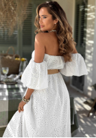 Ażurowa Šaty španělština z paskiem boho Apulia Bílá