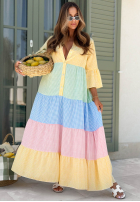 Rozkloszowana Šaty midi w kratę Ocean Sunset żółto-modrá