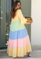 Rozkloszowana Šaty midi w kratę Ocean Sunset żółto-modrá