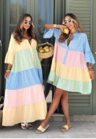 Šaty mini z falbankami w kratkę Island Dreams błękitno-růžová