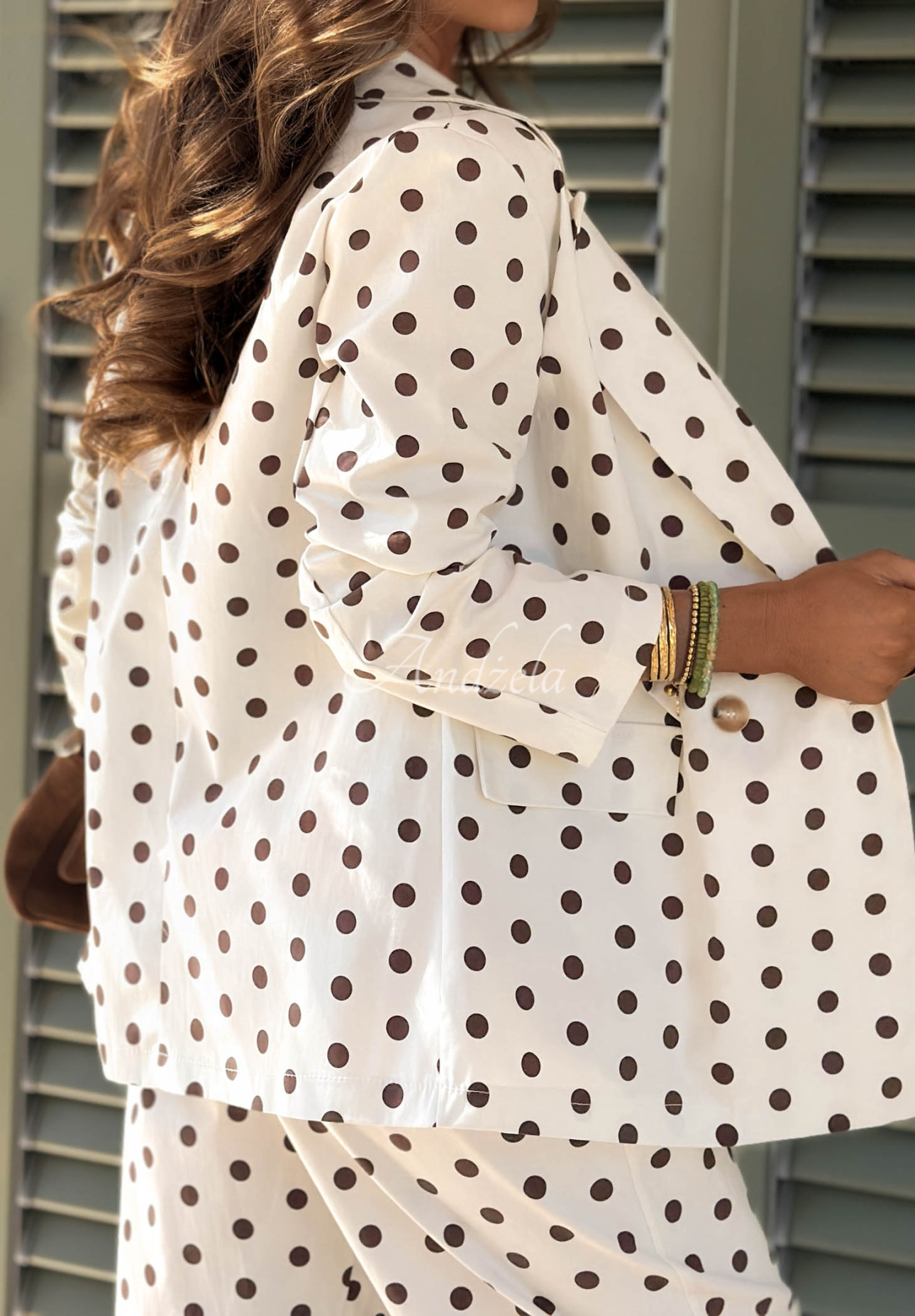 Dvouřadé bavlněné sako s puntíky Timeless Dots ecru