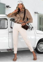 Kalhoty džínové  baggy fit Simply You světle béžové