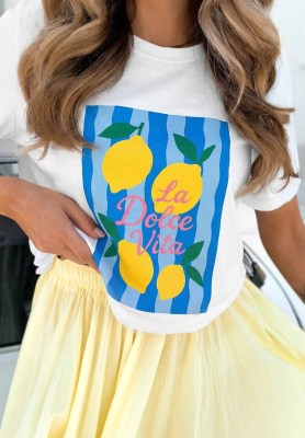 Bavlněn&eacute; tričko s potiskem La Lemone b&iacute;lo-modr&eacute;