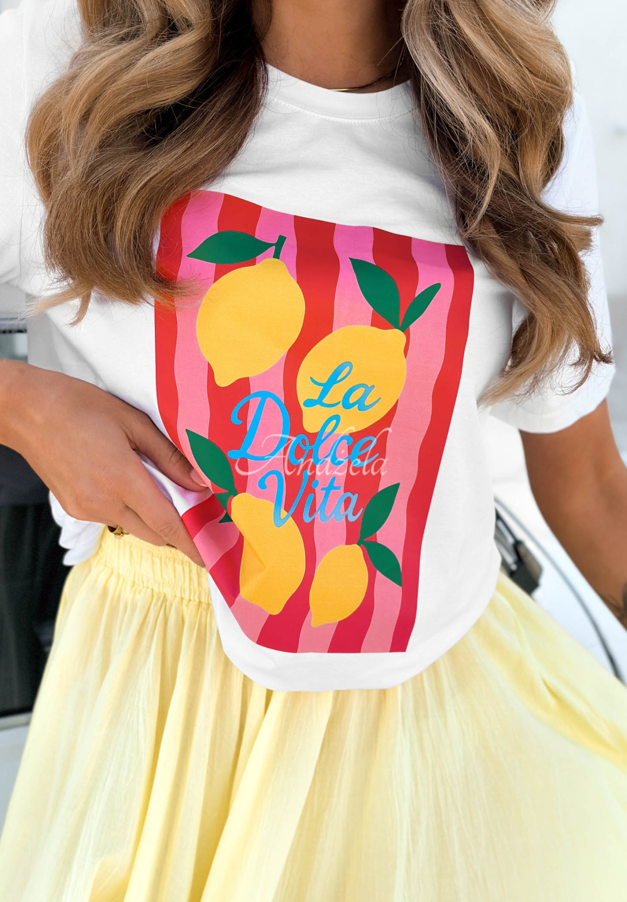 Bavlněné tričko s potiskem La Lemone bílo-růžové