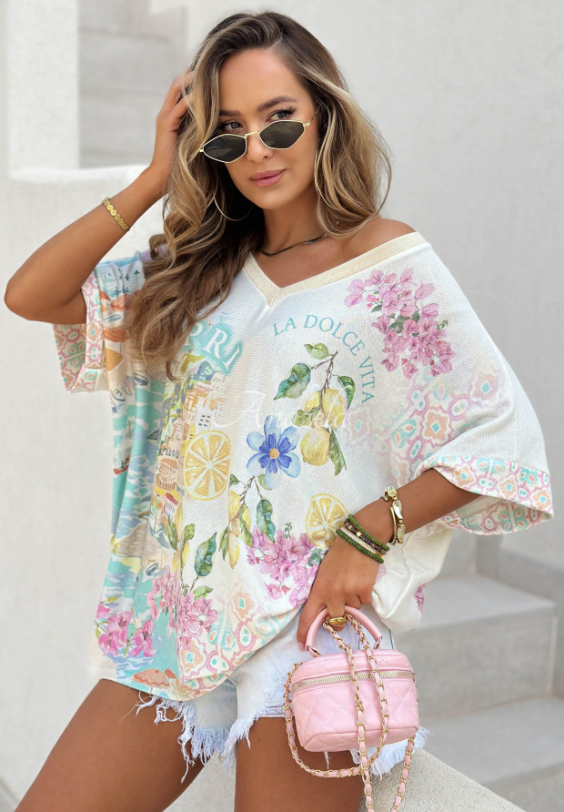 Visk&oacute;zov&aacute; oversize halenka se vzory Dolce Capri ecru