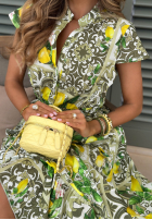 Wzorzysta Šaty midi z paskiem w cytrynki Fresh Lemonade biało-zelená