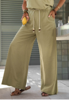 materiálové Kalhoty wide leg z ozdobnym wiązaniem Golden Sands béžové
