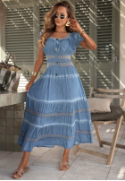 Haftowana Šaty midi z bufkami Sunny Breeze modrá