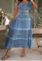 Haftowana Šaty midi z bufkami Sunny Breeze modrá