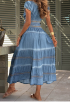 Haftowana Šaty midi z bufkami Sunny Breeze modrá