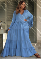 Zwiewna Šaty maxi z szerokimi rękawami i falbankami Italian Sky modrá