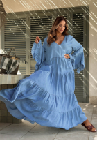 Zwiewna Šaty maxi z szerokimi rękawami i falbankami Italian Sky modrá