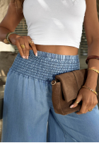 materiálové Kalhoty wide leg z gumką v pase Italian Sky modré