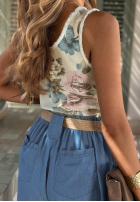 Kwiecisty top na ramiączkach Fresh Blossom béžový