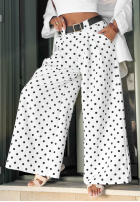 materiálové Kalhoty wide leg w Bodky  Sweet Latte bílé
