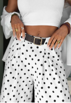 materiálové Kalhoty wide leg w Bodky  Sweet Latte bílé