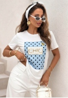 Tričko z nadrukiem Dotty Chic biało-růžový