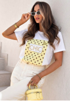 Tričko z nadrukiem Dotty Chic biało-růžový