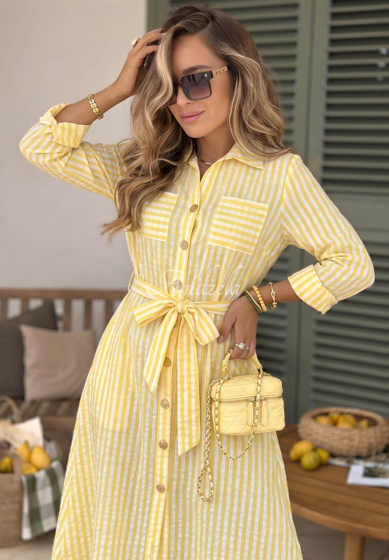 Košilové maxi šaty v károvaném vzoru Spring Velvet Air žlutá