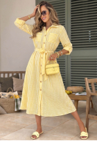 Koszulowa Šaty midi w kratę Spring Velvet Air blankytná