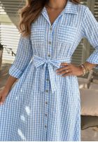 Koszulowa Šaty midi w kratę Spring Velvet Air blankytná