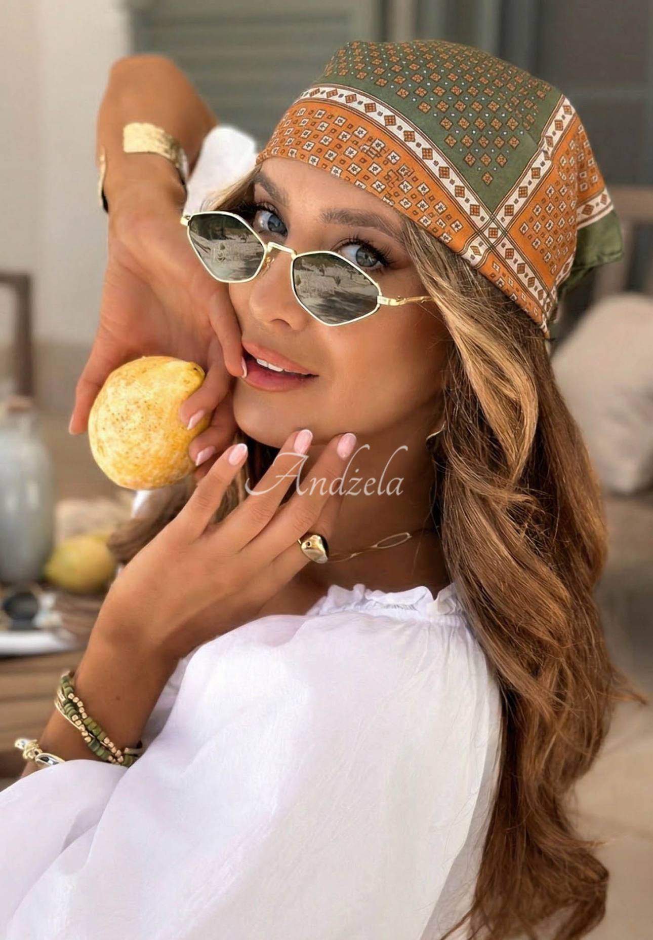 Vzorovaný šátek Soft Wave zeleno-oranžový