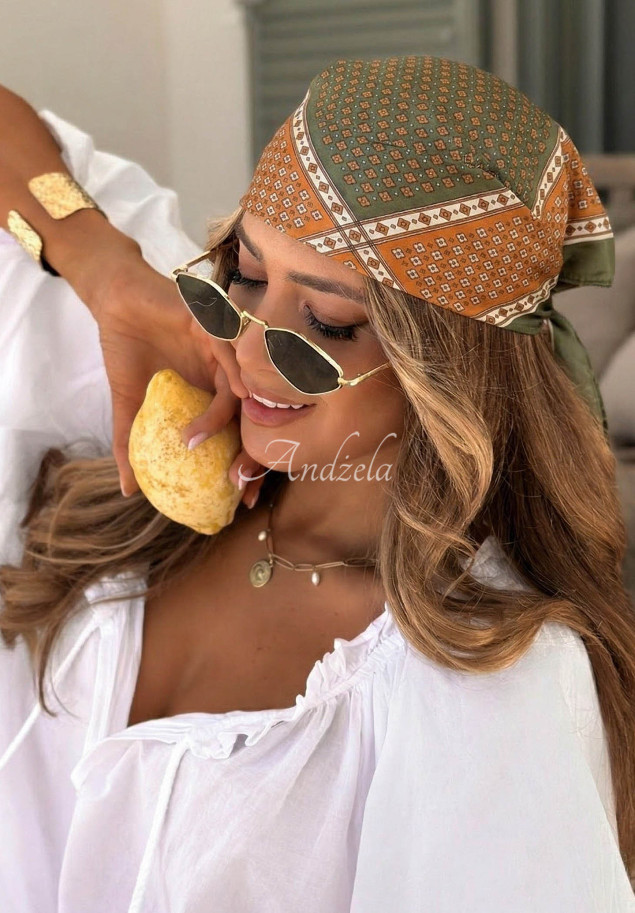 Vzorovaný šátek Soft Wave zeleno-oranžový