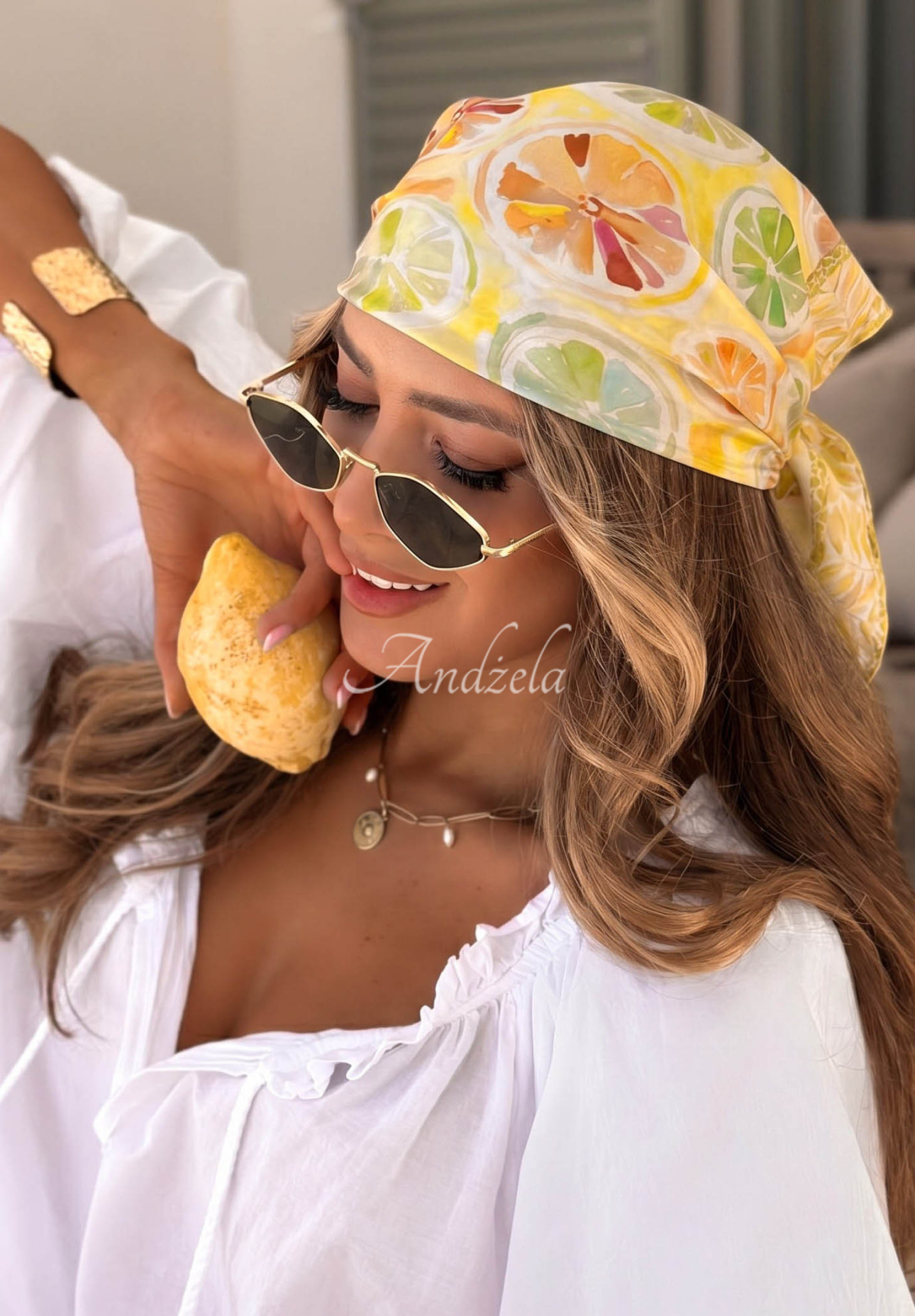 Viskózový vzorovaný šátek s citrony Lemon Vibe žlutá