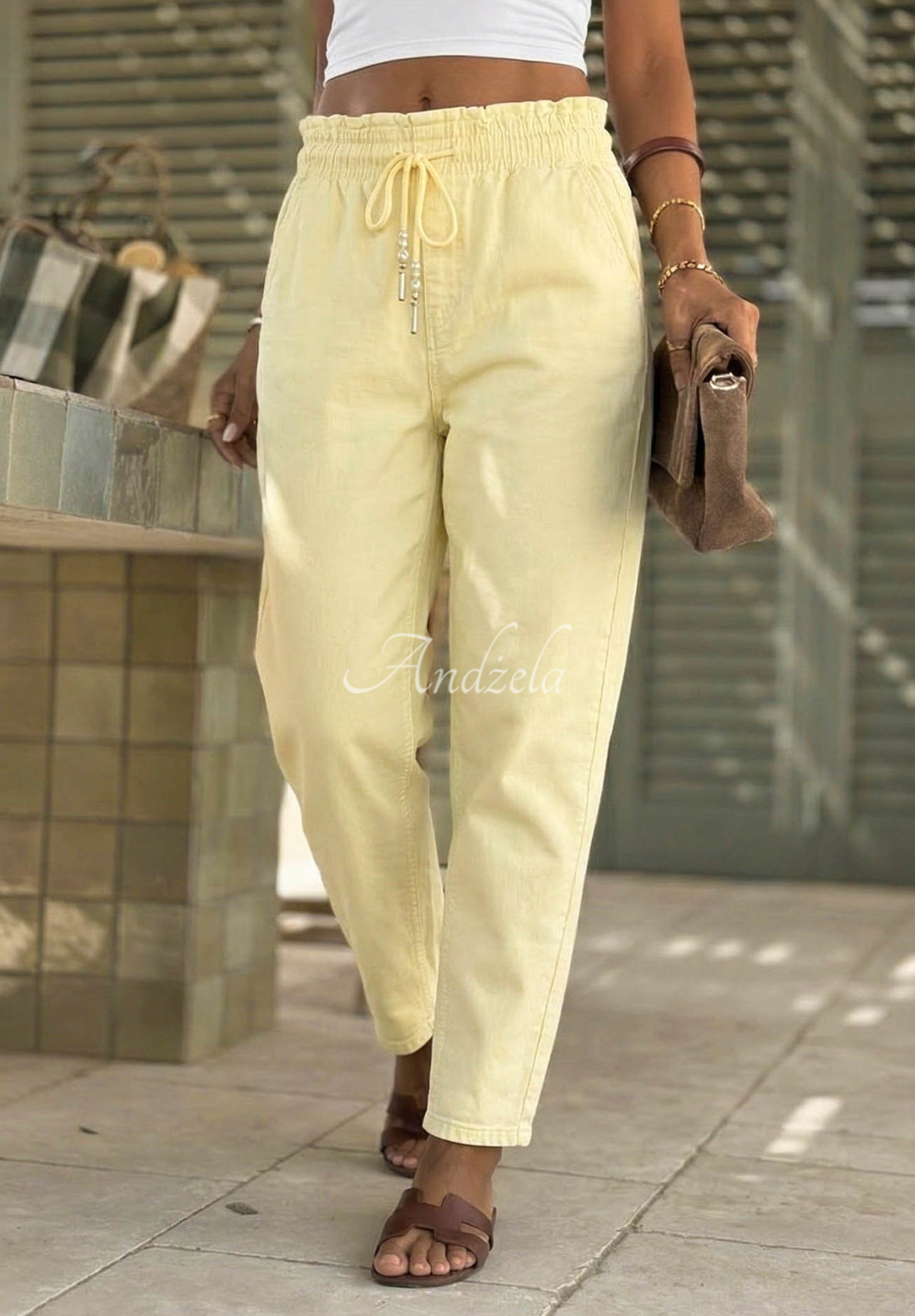 Džíny balloon s gumou v pase Meet Me Again žluté