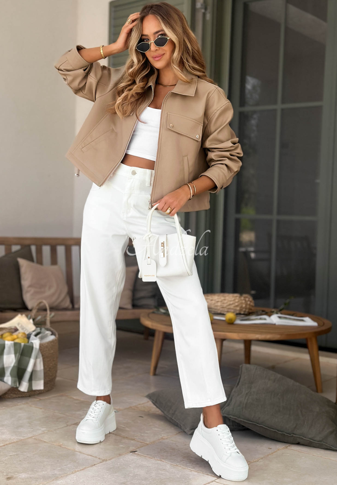 Kožená bunda s límečkem Less Is More Mokka